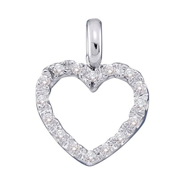 14kt White Gold  Round Diamond Heart Pendant 1/10 Cttw