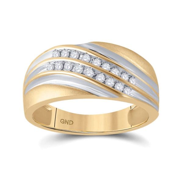 10kt Yellow Gold His Round Diamond Wedding Band Ring 1/4 Cttw