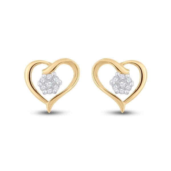 10kt Yellow Gold  Round Diamond Heart Earrings 1/6 Cttw - Image 2