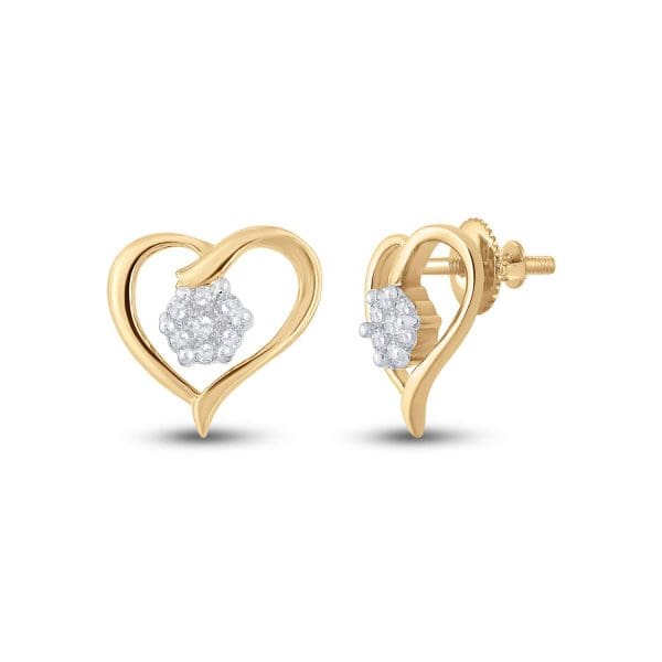 10kt Yellow Gold  Round Diamond Heart Earrings 1/6 Cttw