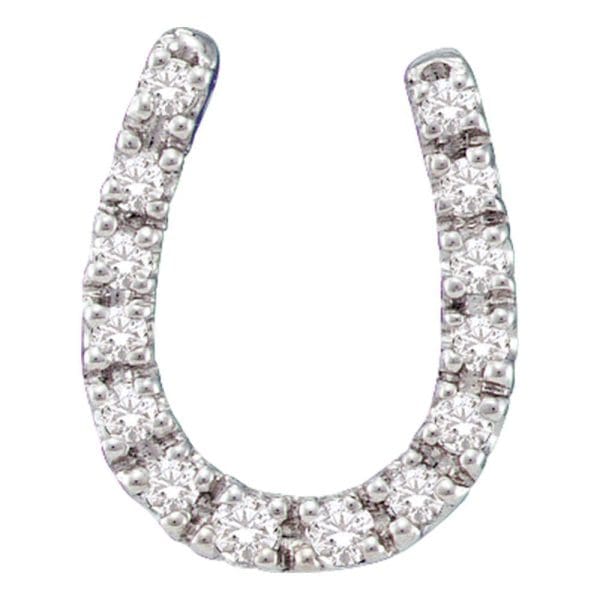 14kt White Gold  Round Diamond Horseshoe Pendant 1/10 Cttw