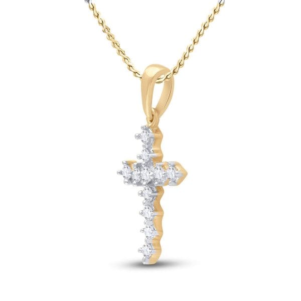 14kt Yellow Gold  Round Diamond Cross Pendant 1/10 Cttw - Image 2