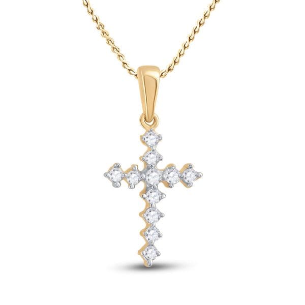 14kt Yellow Gold  Round Diamond Cross Pendant 1/10 Cttw