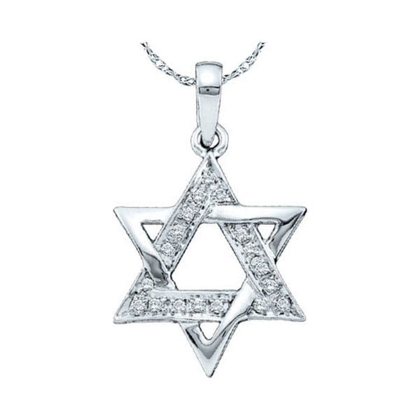 10kt White Gold  Round Diamond Star Magen David Jewish Pendant 1/10 Cttw