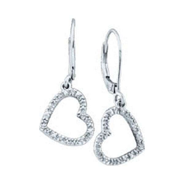 10kt White Gold  Round Diamond Heart Dangle Earrings 1/20 Cttw