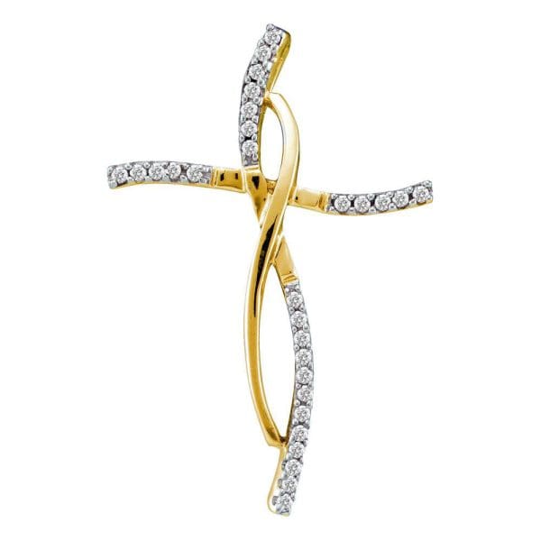 14kt Yellow Gold  Round Diamond Cross Pendant 1/10 Cttw