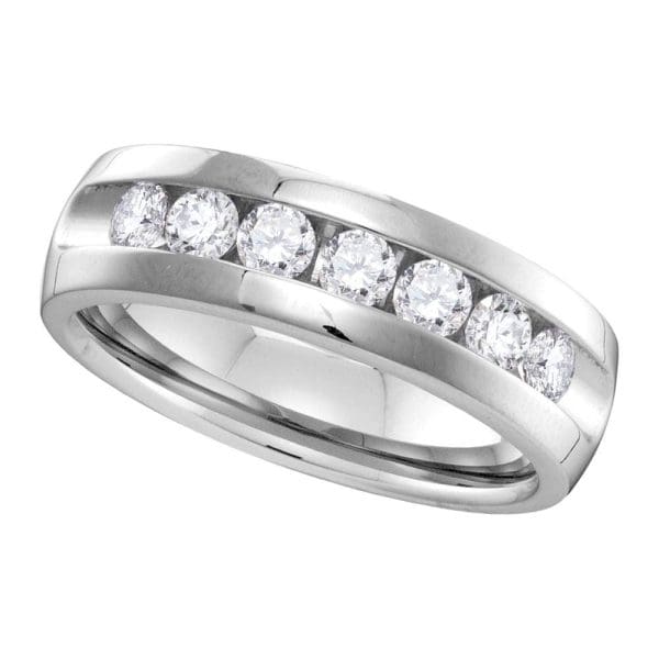 14kt White Gold His Machine Set Round Diamond Wedding Channel Band Ring 1 Cttw
