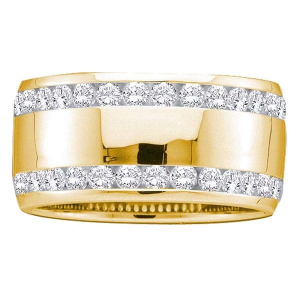 14kt Yellow Gold  Round Diamond Double Row Eternity Wedding Band 1 Cttw