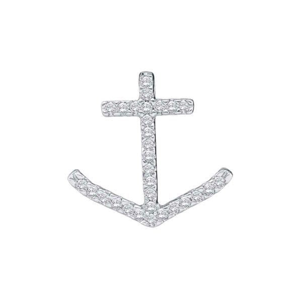 10kt White Gold  Round Diamond Anchor Nautical Pendant 1/4 Cttw