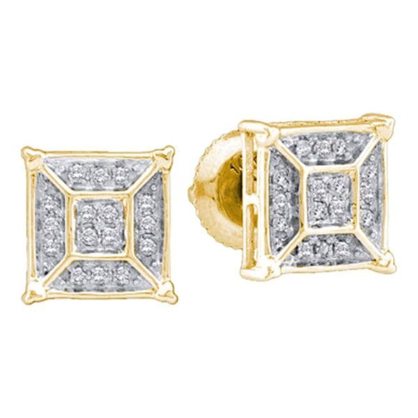 10kt Yellow Gold  Round Diamond Square Geomteric Cluster Earrings 1/10 Cttw