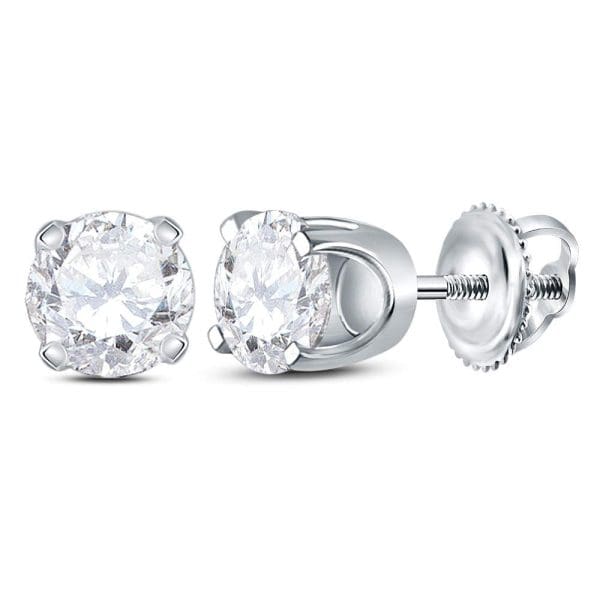 14kt White Gold  Round Diamond Solitaire Stud Earrings 7/8 Cttw