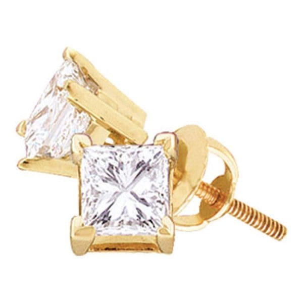 14kt Yellow Gold  Princess Diamond Solitaire Stud Earrings 7/8 Cttw