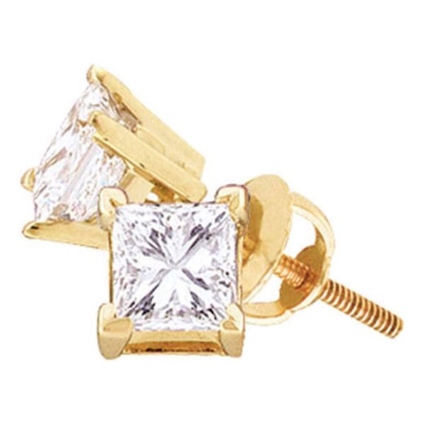 14kt Yellow Gold  Princess Diamond Solitaire Stud Earrings 1/5 Cttw