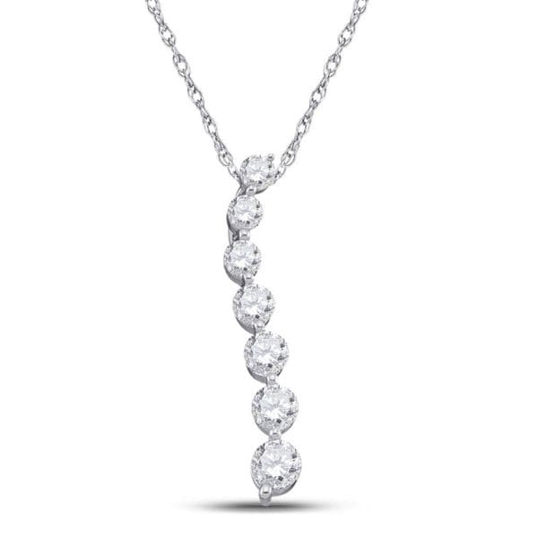 10kt White Gold  Round Pave-set Diamond Graduated Journey Pendant 1/4 Cttw