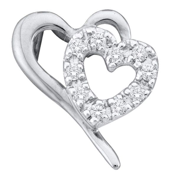 10kt White Gold  Round Diamond Small Dainty Heart Pendant 1/10 Cttw