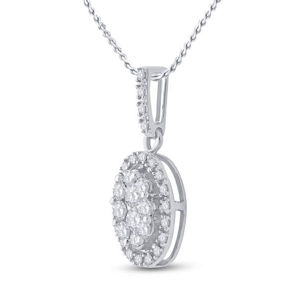 14kt White Gold  Round Diamond Oval Cluster Pendant 1/2 Cttw - Image 2