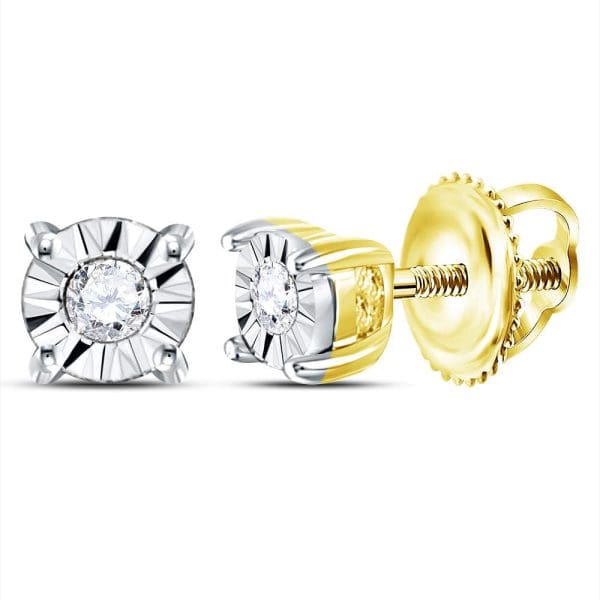 10kt Yellow Gold  Round Diamond Solitaire Illusion Earrings 1/20 Cttw