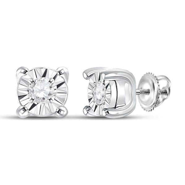 10kt White Gold  Round Diamond Miracle Solitaire Earrings 1/20 Cttw