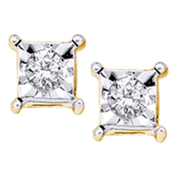 10kt Yellow Gold  Round Diamond Solitaire Earrings 1/20 Cttw
