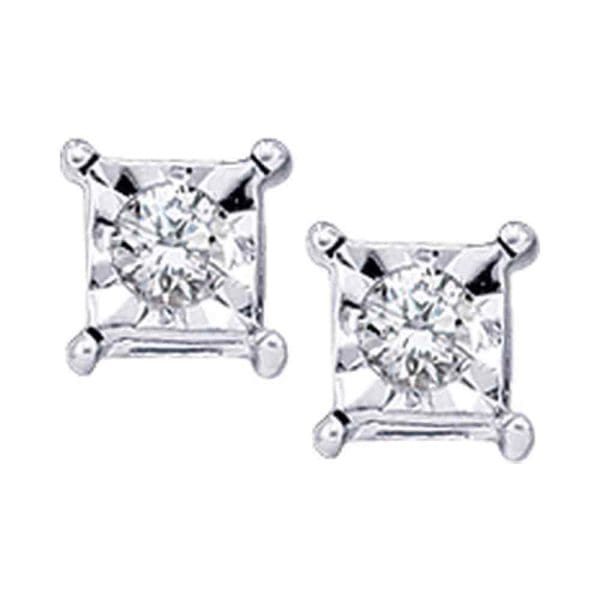 10kt White Gold  Round Diamond Solitaire Earrings 1/20 Cttw