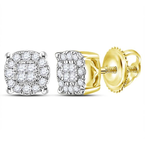 14kt Yellow Gold  Princess Round Diamond Cluster Earrings 1/4 Cttw