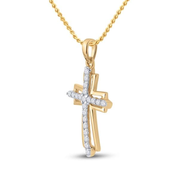 10kt Yellow Gold  Round Diamond Cross Outline Religious Pendant 1/4 Cttw - Image 2