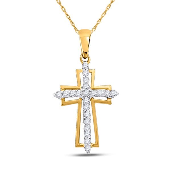 10kt Yellow Gold  Round Diamond Cross Outline Religious Pendant 1/4 Cttw