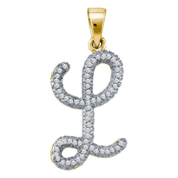 10kt Yellow Gold  Round Diamond Cursive Letter L Pendant 1/6 Cttw