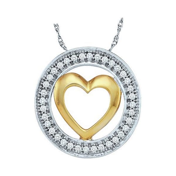 10kt Two-tone White Gold  Round Diamond Encircled Heart Pendant 1/10 Cttw