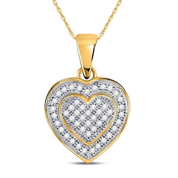 10kt Yellow Gold  Round Diamond Layered Heart Cluster Pendant 1/6 Cttw