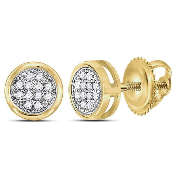 10kt Yellow Gold  Round Diamond Circle Cluster Earrings 1/20 Cttw
