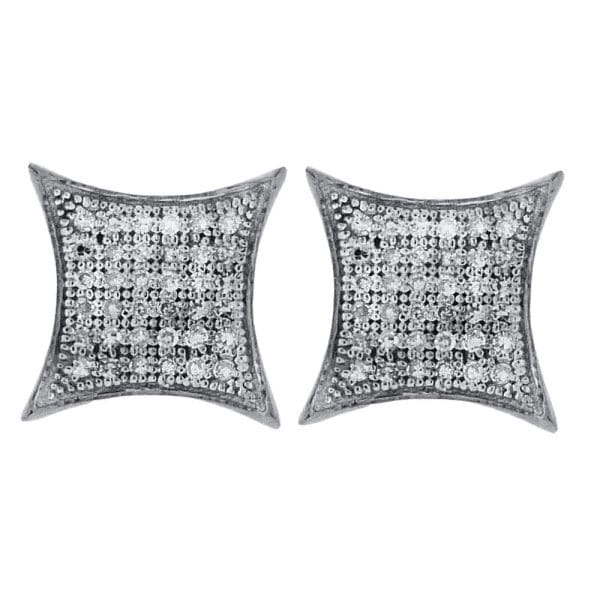 10kt White Gold  Round Pave-set Diamond Square Kite Cluster Earrings 1/5 Cttw