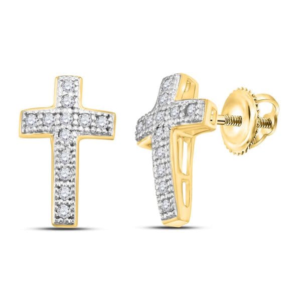 10kt Yellow Gold  Round Diamond Cross Earrings 1/10 Cttw