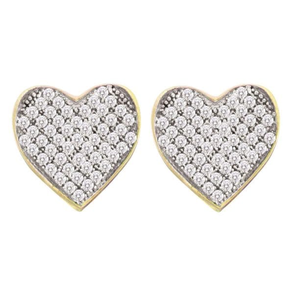 10kt Yellow Gold  Round Diamond Heart Cluster Earrings 1/10 Cttw