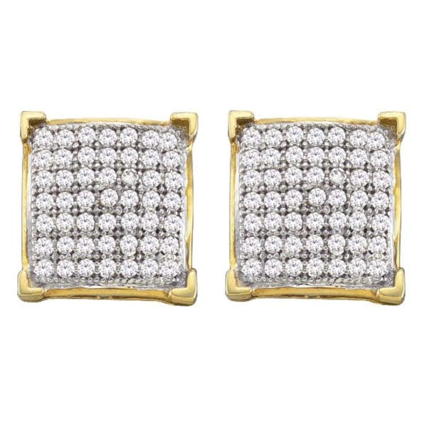 10kt Yellow Gold  Round Diamond Square Earrings 1/3 Cttw