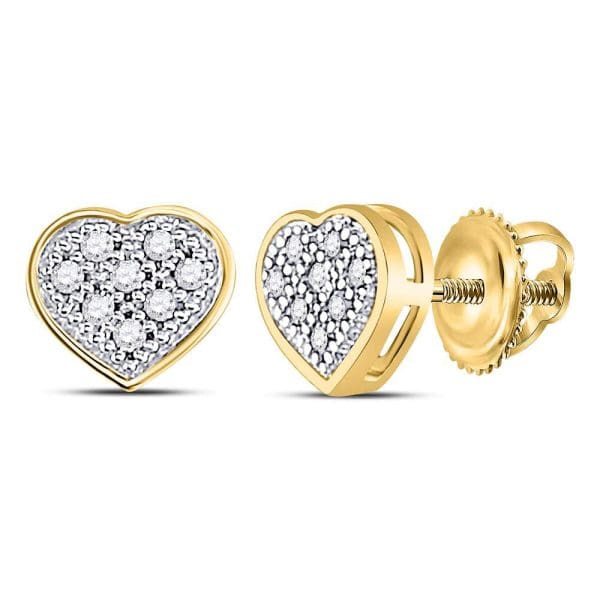 10kt Yellow Gold  Round Diamond Heart Cluster Earrings 1/20 Cttw