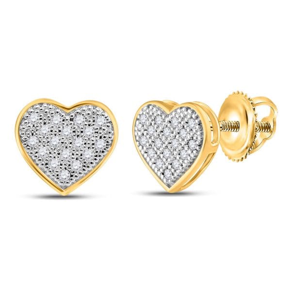 10kt Yellow Gold  Round Diamond Heart Cluster Stud Earrings 1/10 Cttw