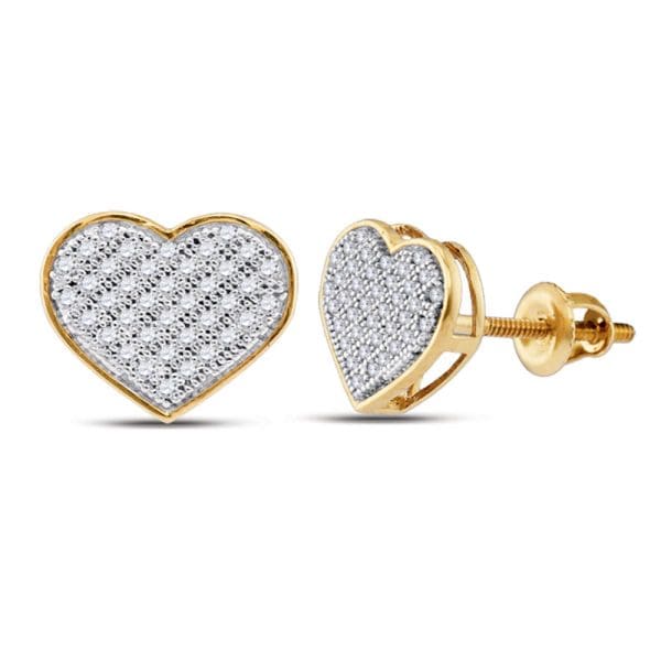 10kt Yellow Gold  Round Diamond Heart Earrings 1/5 Cttw