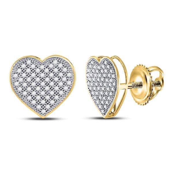 10kt Yellow Gold  Round Diamond Heart Cluster Earrings 1/3 Cttw
