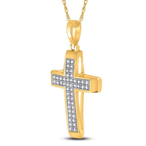 10kt Yellow Gold  Round Diamond Cross Religious Pendant 1/6 Cttw - Image 2