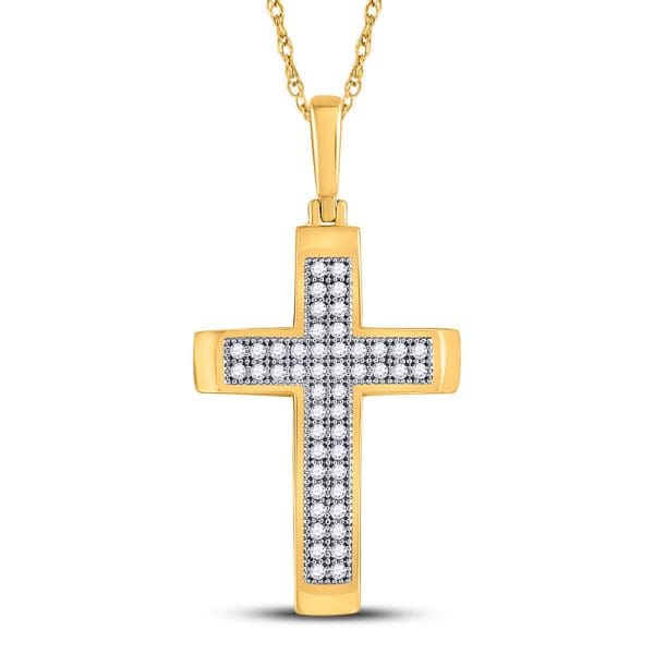 10kt Yellow Gold  Round Diamond Cross Religious Pendant 1/6 Cttw