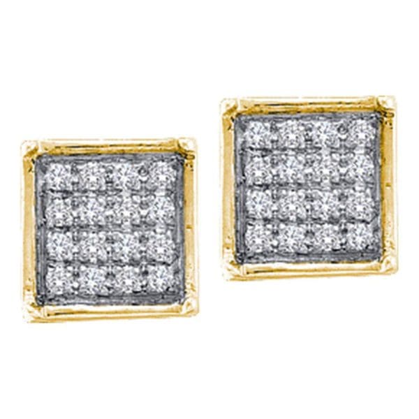 10kt Yellow Gold  Round Diamond Square Cluster Earrings 1/20 Cttw