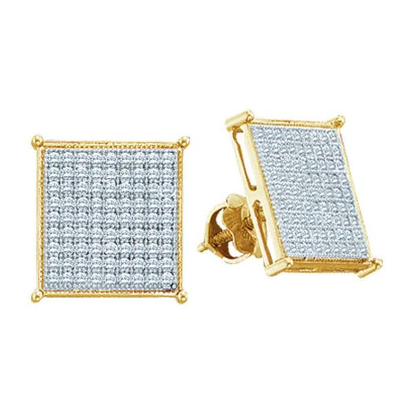 10kt Yellow Gold  Round Diamond Square Cluster Stud Earrings 3/8 Cttw