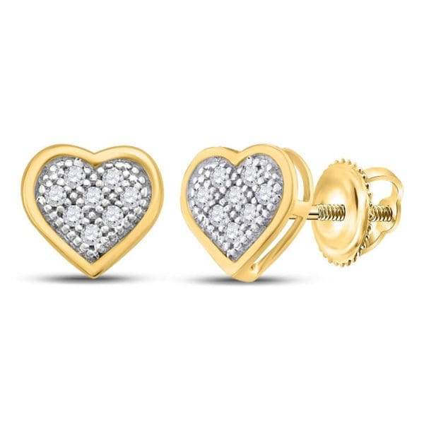 10kt Yellow Gold  Round Diamond Heart Earrings 1/20 Cttw