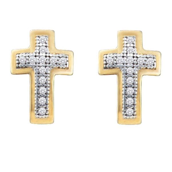 10kt Yellow Gold  Round Diamond Cross Earrings 1/10 Cttw