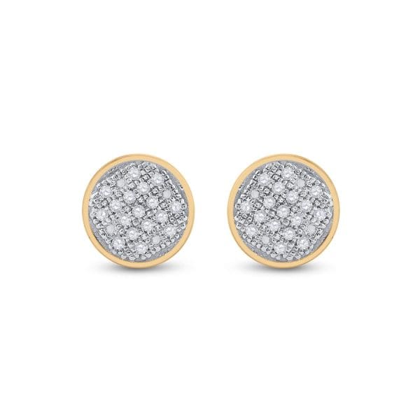 10kt Yellow Gold  Round Diamond Circle Cluster Earrings 1/10 Cttw - Image 2