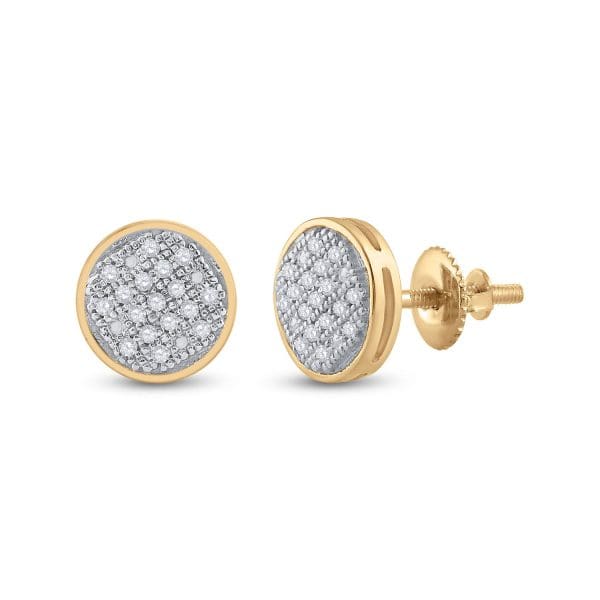 10kt Yellow Gold  Round Diamond Circle Cluster Earrings 1/10 Cttw