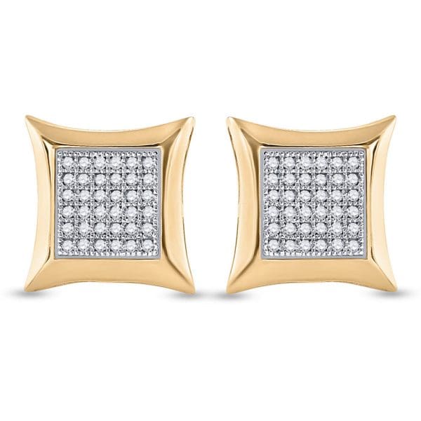 10kt Yellow Gold  Round Diamond Square Kite Cluster Earrings 1/5 Cttw - Image 2