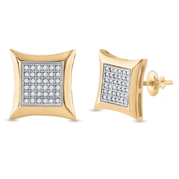 10kt Yellow Gold  Round Diamond Square Kite Cluster Earrings 1/5 Cttw