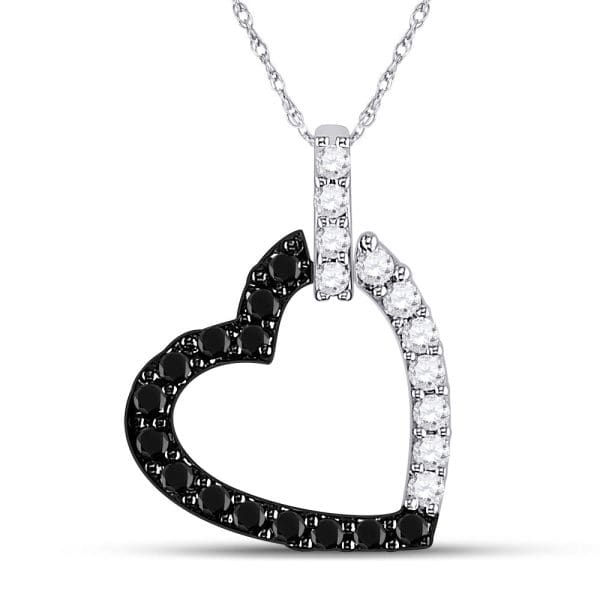 14kt White Gold  Round Black Color Enhanced Diamond Heart Pendant 1/4 Cttw